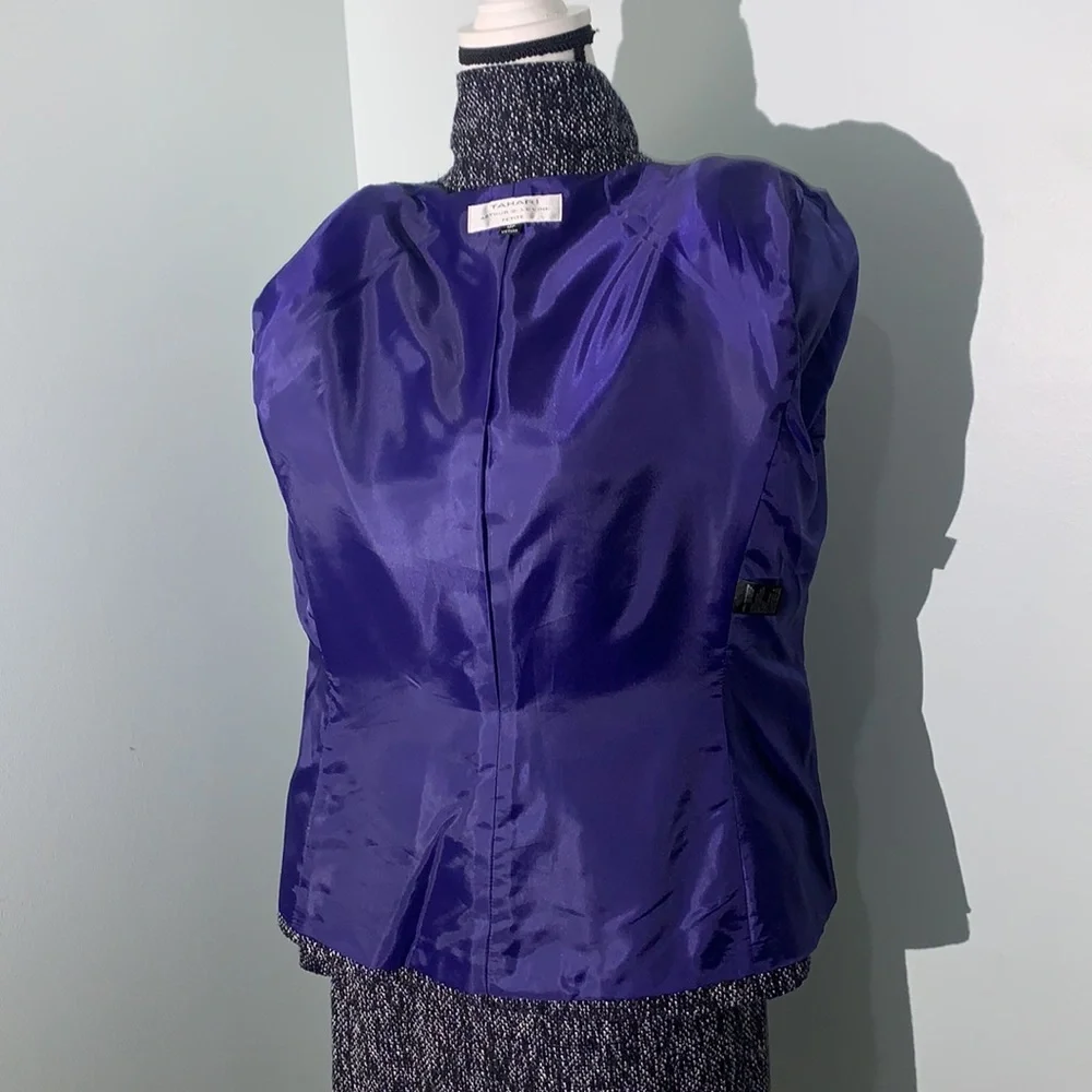 Tahari Arthur S Levine Navy Metallic Tweed 2 Piece Skirt Set Size 12P Go…